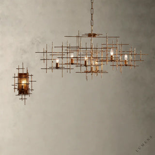LUMENS LAMP Fritz 吊灯，采用意大利手工锻造铁艺，深古董金漆饰面，呈现有机线性中世纪现代风格。