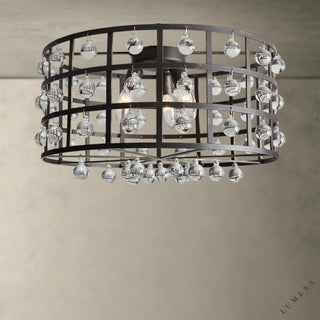 LUMENS LAMP La Cage 嵌入式吸顶灯，采用复古青铜色铁艺框架，装饰有精致的意大利水晶球，展现工业与奢华风格。