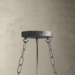 LUMENS LAMP La Cage 椭圆形吊灯的古铜色金属顶盖和悬挂链条细节