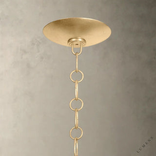 LUMENS LAMP Levene 吊灯，采用天然马尼拉麻绳编织灯罩，搭配复古金箔金属链条，呈现有机质感与奢华风格。