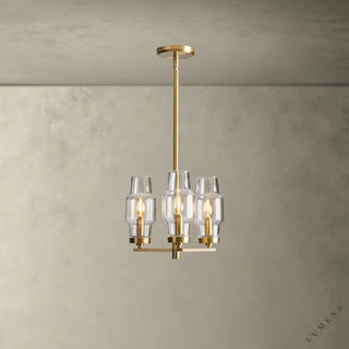 LUMENS LAMP Lucens 半吸顶灯，采用暖色黄铜饰面钢材和三个手工吹制玻璃灯罩，设计优雅现代。