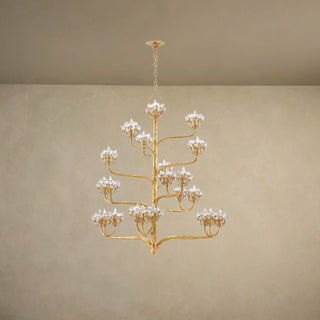 LUMENS LAMP Agave Americana 金色吊灯，采用锻铁材质，饰有切面水晶，具有 22 个灯头，呈现沙漠植物造型。
