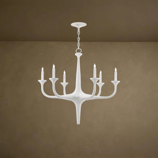LUMENS LAMP Albion 吊灯，采用石膏白色饰面的锻铁材质，具有优雅的六灯设计，营造出简约现代的氛围。