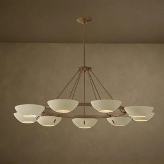 LUMENS LAMP Alturas 55英寸吊灯，采用复古黄铜色圆环设计，配有九个柔沙色碗状灯罩，呈现工业风格艺术感。