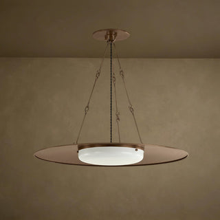 LUMENS LAMP Anoka 28英寸吊灯，采用Heritage Bronze金属饰面，配有乳白色光泽玻璃灯罩和黑色扭曲织物线。