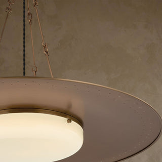 LUMENS LAMP Anoka 28英寸吊灯，采用Heritage Bronze金属饰面，配有乳白色光泽玻璃灯罩和精致的边缘穿孔设计。