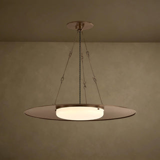 LUMENS LAMP Anoka 28英寸吊灯，采用Heritage Bronze青铜饰面金属和乳白色光泽玻璃灯罩，设计扁平且带有穿孔边缘。