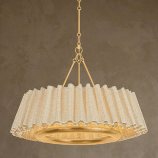 LUMENS LAMP Beechford 30英寸吊灯，配有天然拉菲草褶皱灯罩和复古金箔框架，采用集成LED照明。