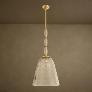 LUMENS LAMP Bleecker 16英寸吊灯，采用浅古铜色光学玻璃灯罩和复古黄铜饰件，呈现优雅的复古风格。