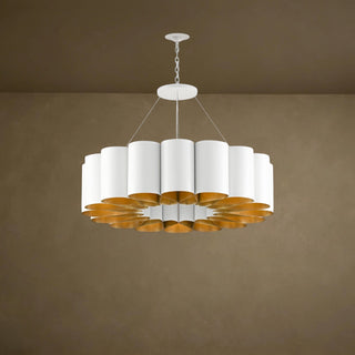 LUMENS LAMP Chauveau 吊灯，采用珍珠白锻铁波浪形带状设计，内部饰有现代金色叶片，营造温暖光感。