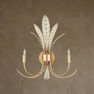 LUMENS LAMP Foliatura 壁灯，采用古铜色铁艺叶片与白色复合材料，具有装饰艺术风格的双灯设计。