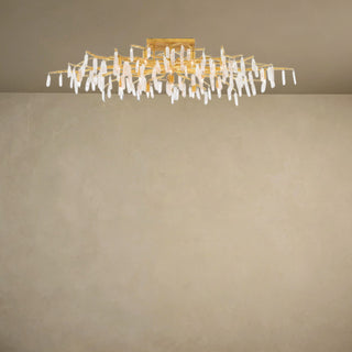 LUMENS LAMP Forest Light 半吸顶灯，采用洗旧卢塞恩金色锻铁树枝结构，装饰有天然水晶石英，呈现奢华自然风格。