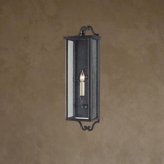 LUMENS LAMP Giatti 小型户外壁灯，午夜黑色锻铁框架搭配透明种子玻璃面板，经典长方形设计