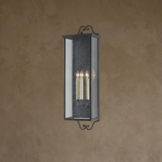 LUMENS LAMP Giatti 大型户外壁灯，采用午夜黑色锻铁框架和透明种子玻璃面板，具有防风雨设计。