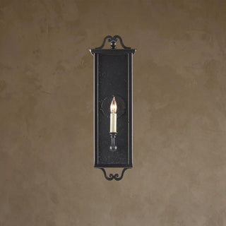 LUMENS LAMP Giatti 小型户外壁灯，午夜黑色锻铁框架配有透明种子玻璃，呈现优雅的复古风格。