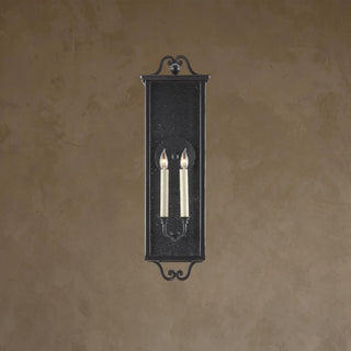 LUMENS LAMP Giatti 中型户外壁灯，采用午夜黑色锻铁饰面和透明种子玻璃面板，双灯设计，风格优雅耐用。