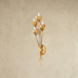 LUMENS LAMP Hortensia 四头壁灯，采用锻铁材质，饰有金色和银色叶片，呈现花朵造型，散发优雅艺术气息。
