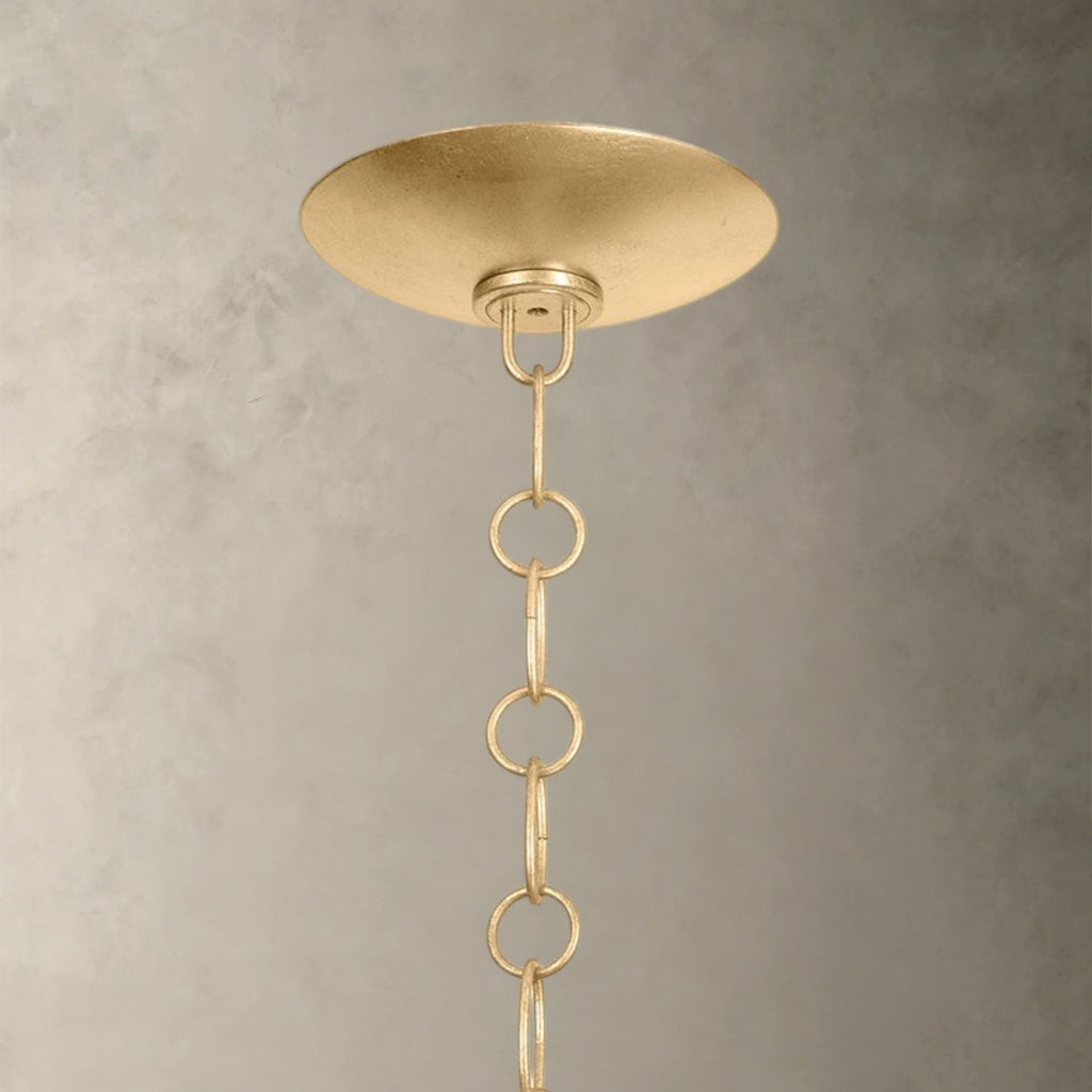 LUMENS LAMP Levene 吊灯，采用天然马尼拉麻绳编织灯罩，搭配复古金箔金属链条，呈现有机质感与奢华风格。