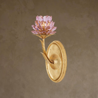 LUMENS LAMP Marilee 单灯壁灯，采用荷兰金箔锻铁饰面，配有粉色水晶花朵装饰，设计优雅精致。
