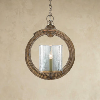 LUMENS LAMP Maximus Grande 吊灯，采用黄铁矿青铜色锻铁螺旋框架和透明玻璃灯罩，设计精美且富有质感。