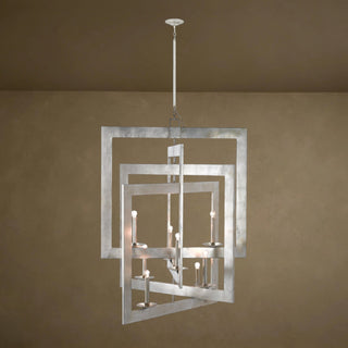 LUMENS LAMP Middleton Grande 吊灯，采用当代银箔饰面锻铁制成，具有独特的嵌套方形框架设计，配有八个灯头。