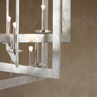 LUMENS LAMP Middleton Grande 吊灯，采用当代银箔饰面锻铁制成，具有独特的互锁方形框架设计，展现出现代风格。