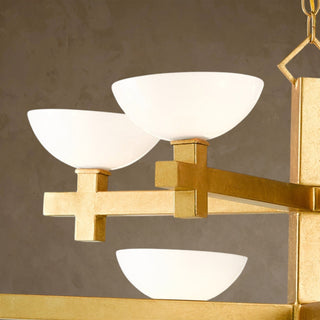LUMENS LAMP Poitou 金色吊灯，采用锻铁材质，配有八个乳白色玻璃碗状灯罩，呈现现代简约风格。