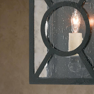 LUMENS LAMP Ripley 小型户外壁灯，采用午夜黑色锻铁框架和透明种子玻璃面板，呈现复古风格。