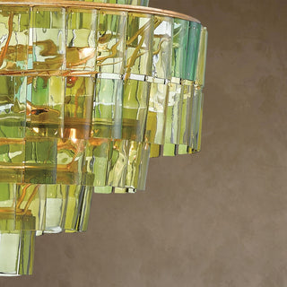 LUMENS LAMP Sommelier 吊灯，采用回收绿色酒瓶玻璃和深色现代金箔锻铁制成，呈现独特纹理。