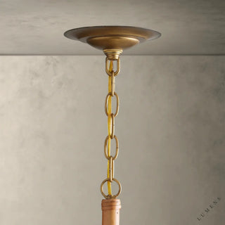 LUMENS LAMP Ravda 圆形吊灯的古董黄铜天花板吸顶盘和链条细节